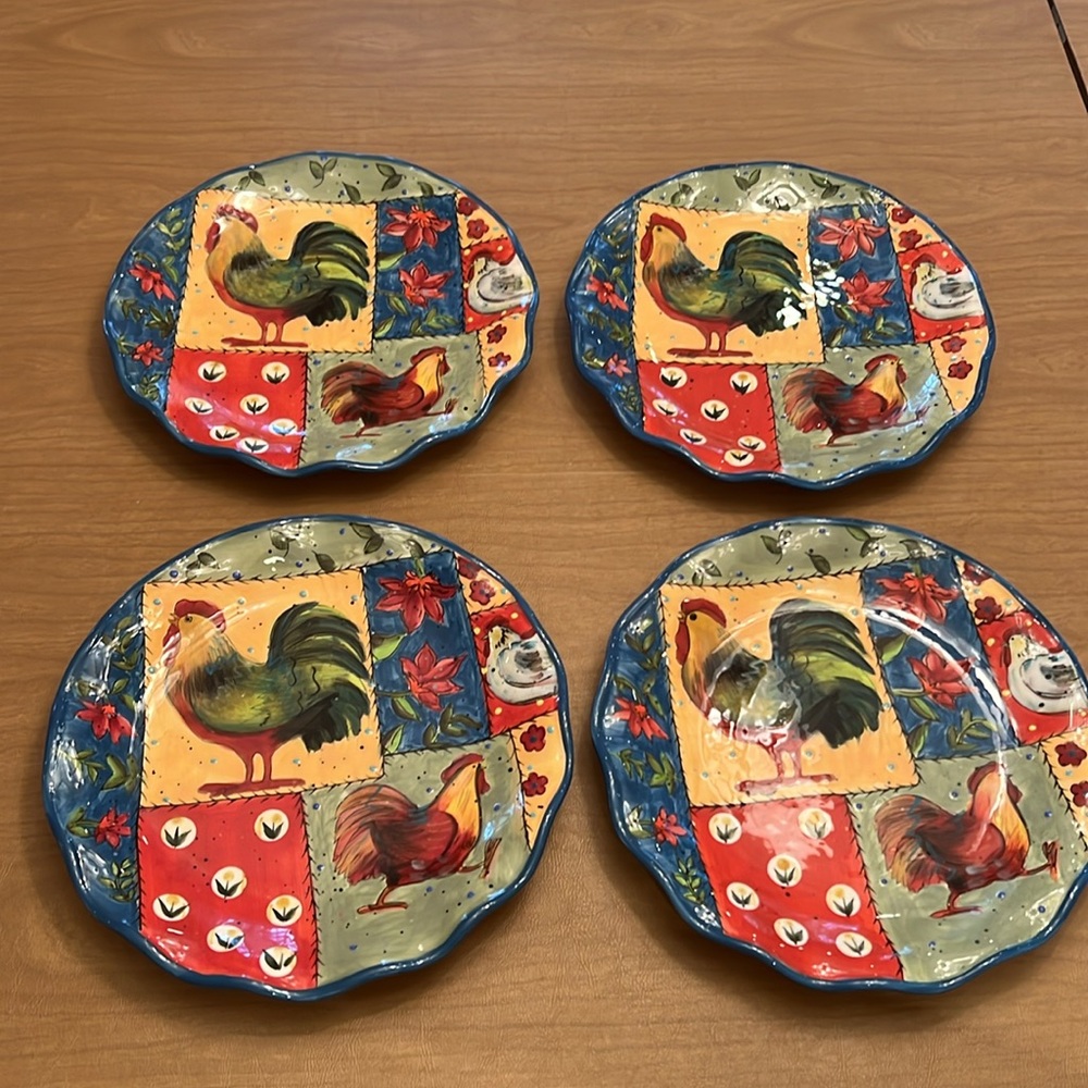 Set of 4 Certified International Country Collage Serving Platters Good Condition